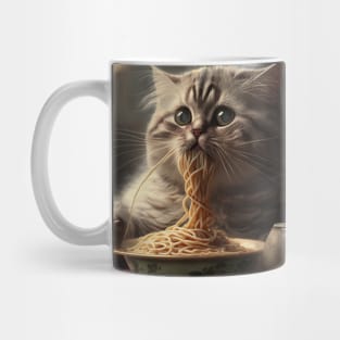 Funny design of a funny kitten who loves to eat Spaghetti Mug